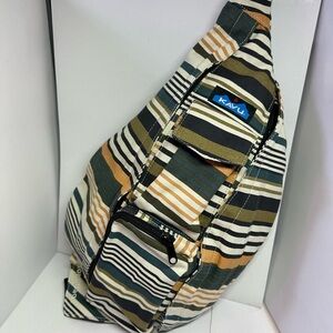 KAVU Rope Sling Bag Striped Canvas Crossbody Backpack Outdoor Festival EUC